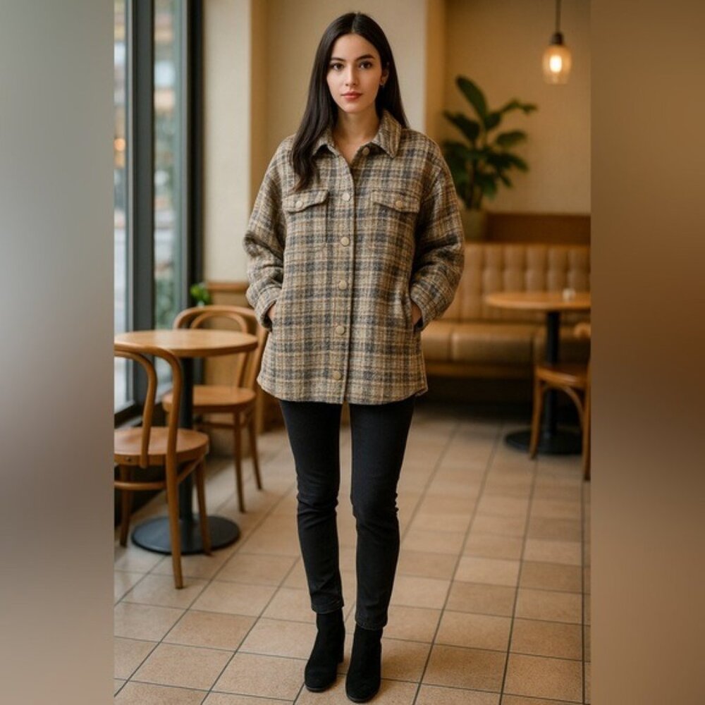 My Little Mushroom Biu Oversized Tweet Cozy Tweed Button Coat Womens Size XS